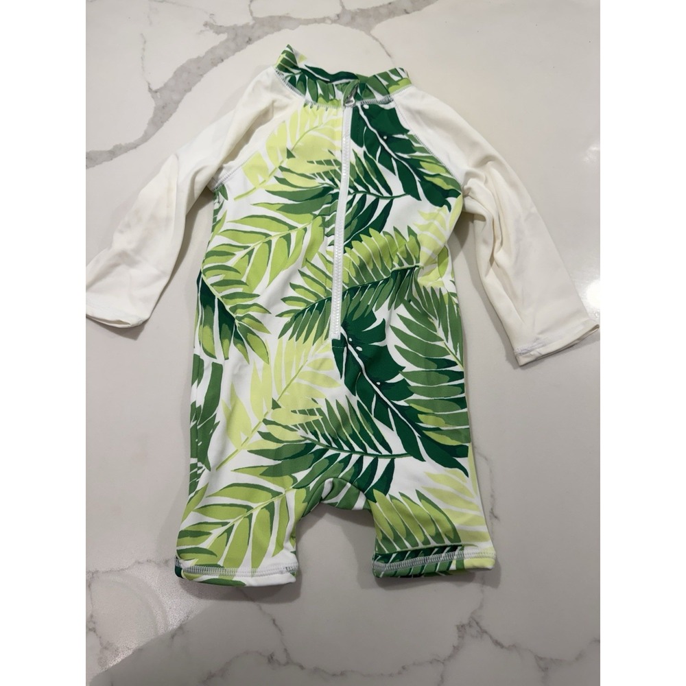 Janie Jack Rash Guard Swimsuit Tropical Palm Leaf Sz 6-12 Mos Long Sleeve Jungle